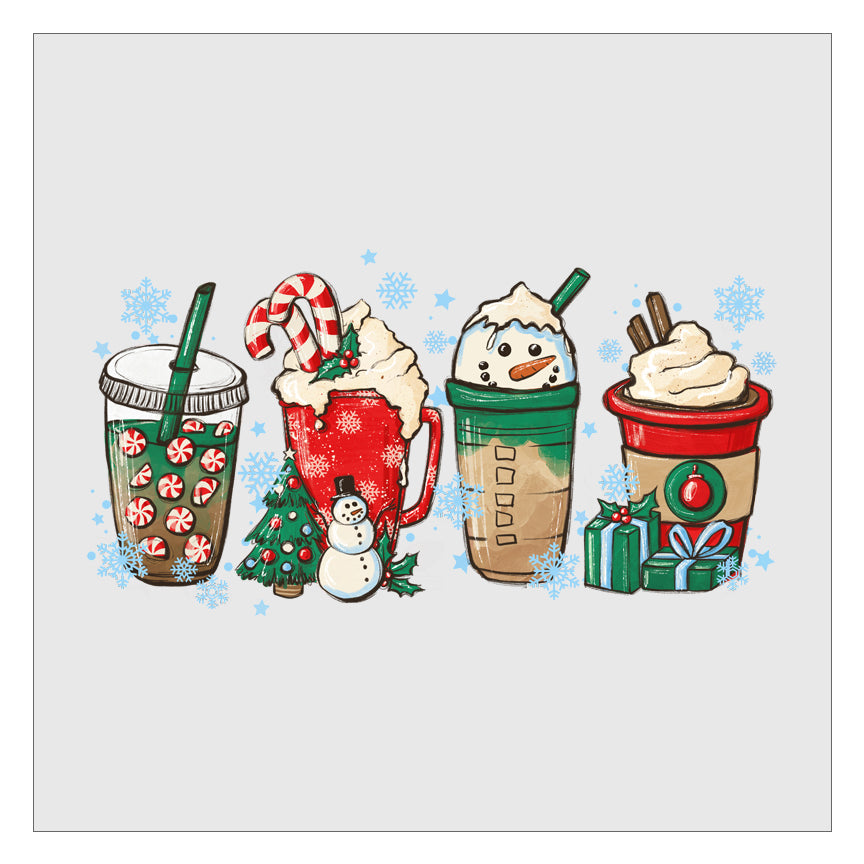 Christmas Snowflake Snowman Coffee Latte DTF Transfer