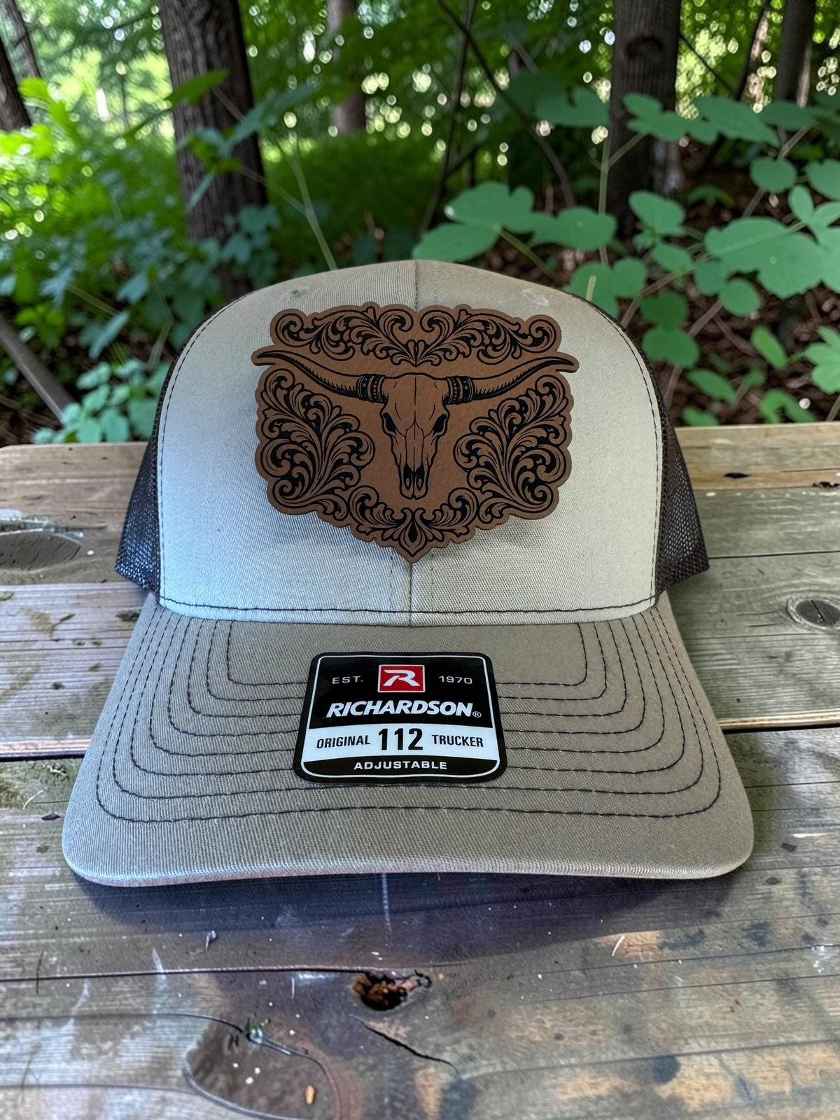 Longhorn Laser Engraved Leather Hat Patch