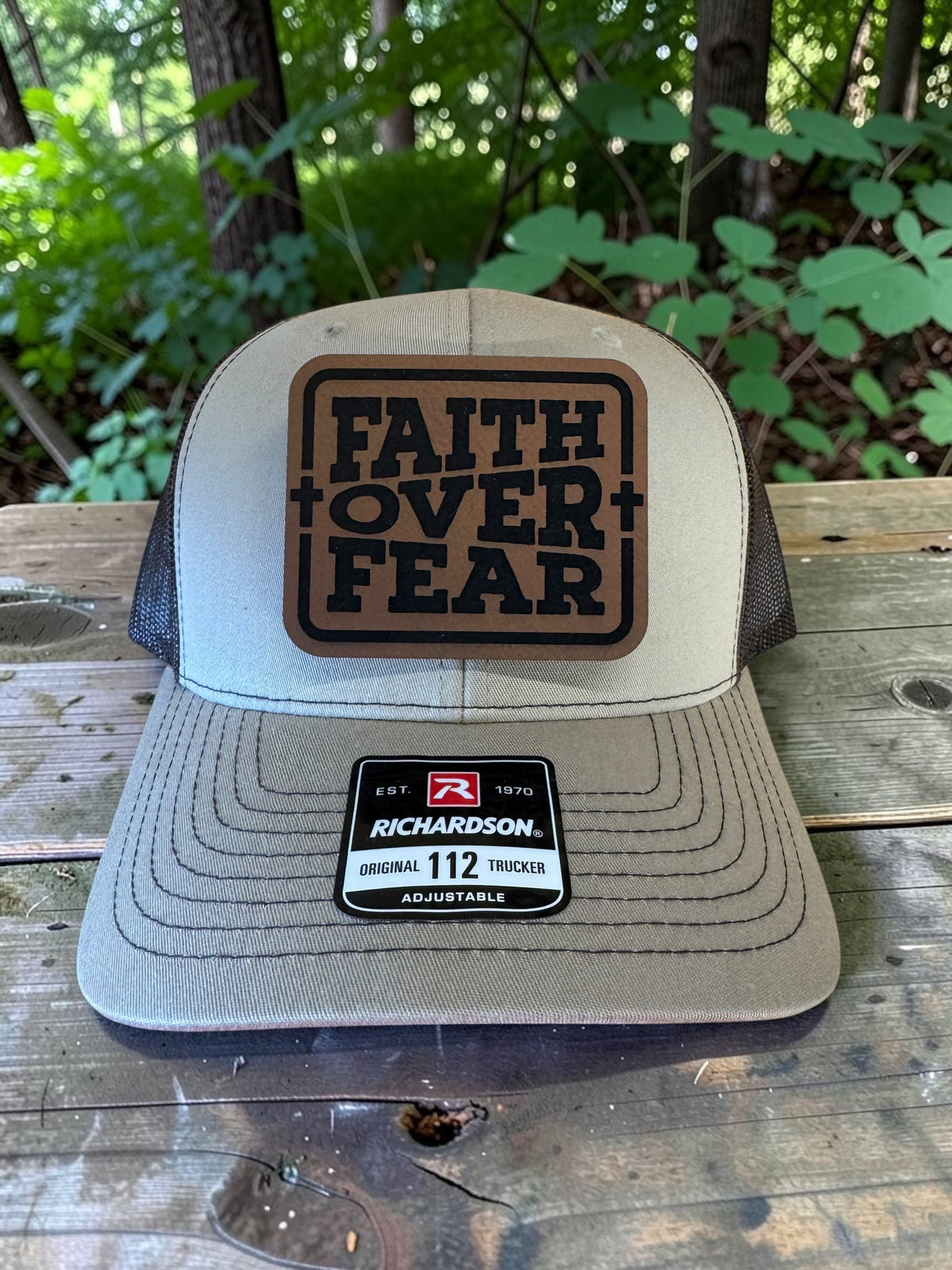 Faith Over Fear Laser Engraved Leather Hat Patch