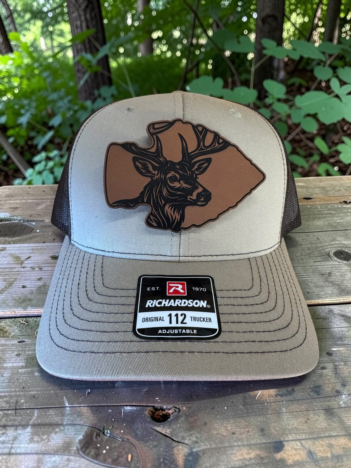 Deer Arrowhead Laser Engraved Leather Hat Patch