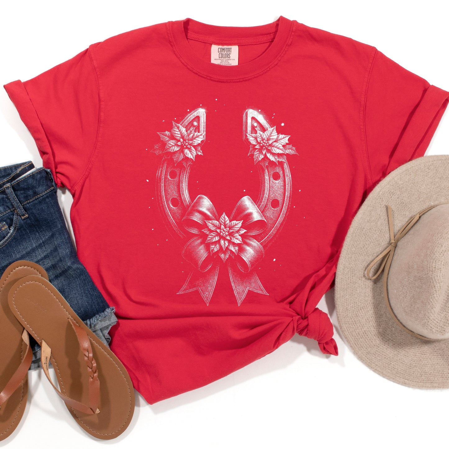 Christmas Horseshoe Poinsettia #2919 DTF Transfer