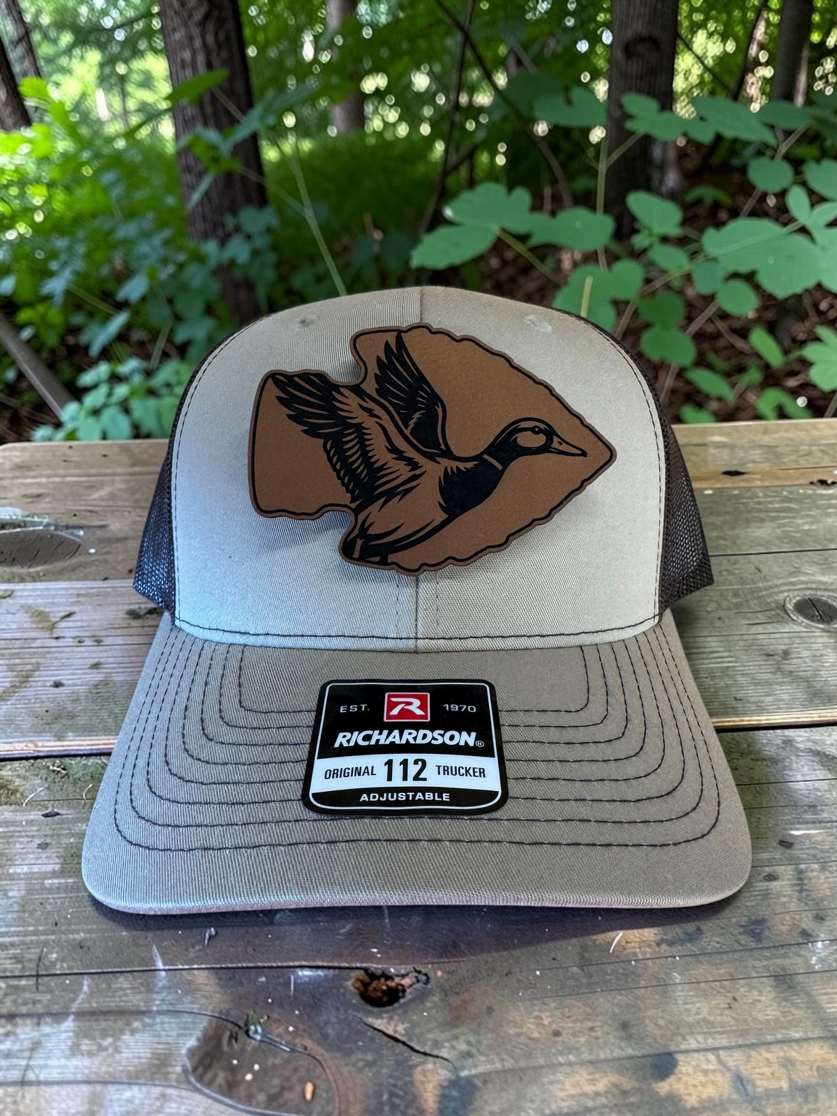 Duck Arrowhead Laser Engraved Leather Hat Patch