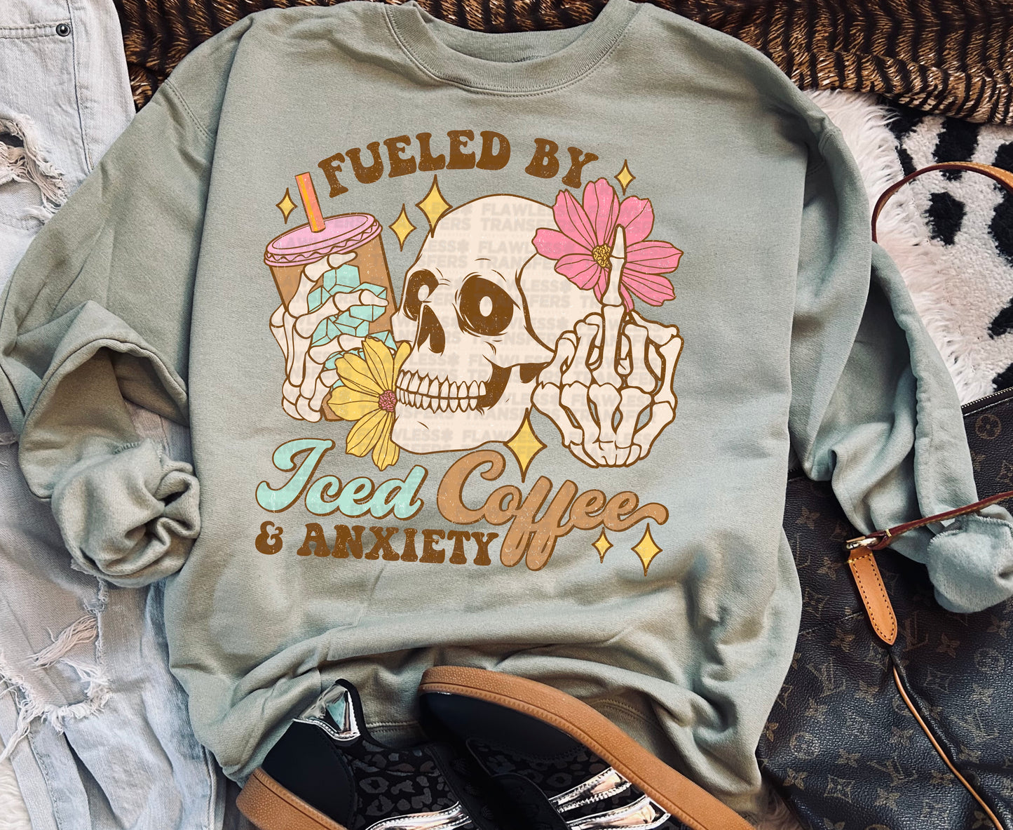 Fueled By Iced Coffee Anxiety #1013 - DTF Transfer