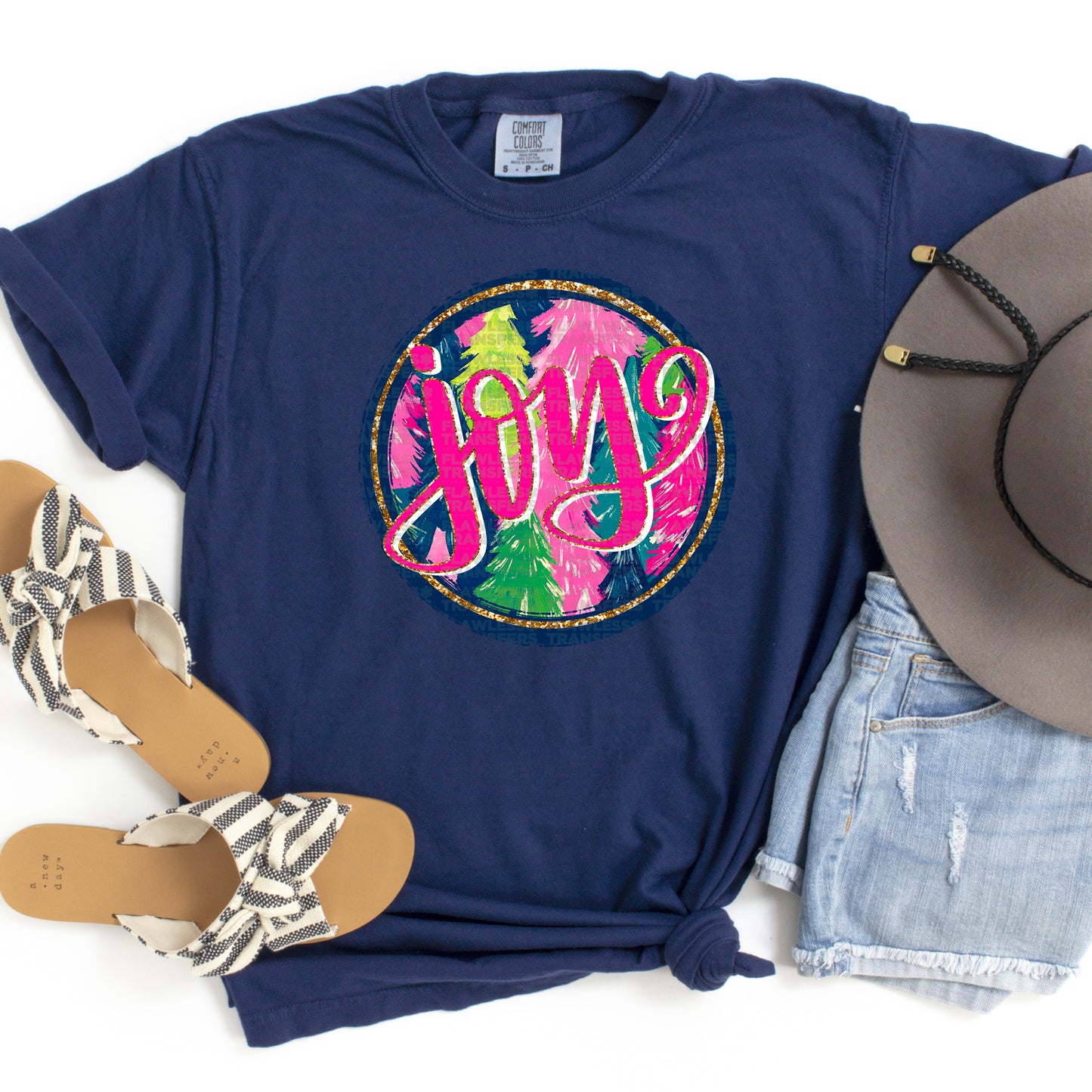 Joy Preppy Watercolor Christmas Tree Background #2899 DTF Transfer