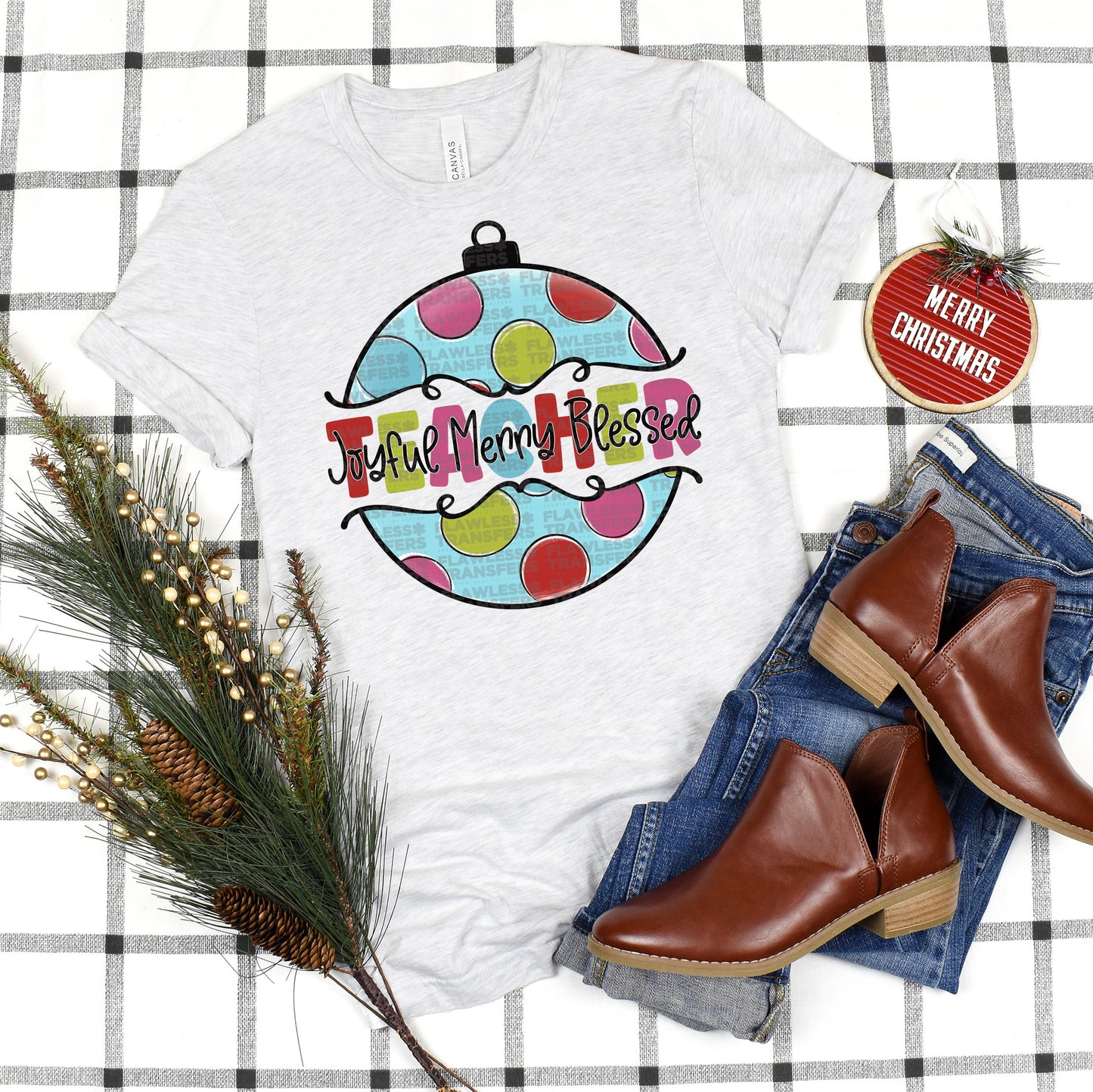 Joyful Merry Blessed Teacher Christmas Ornament #2900 DTF Transfer