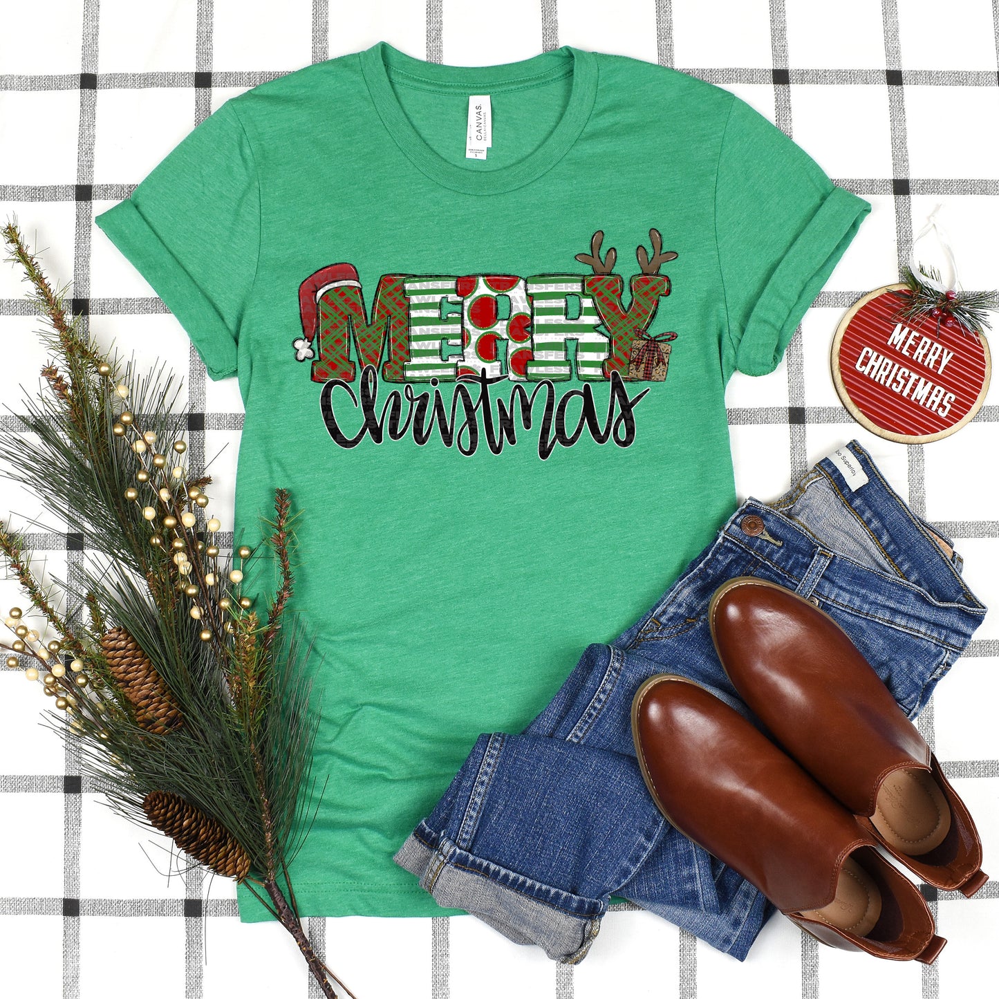 Merry Christmas Doodle Letters Santa Hat #2903 DTF Transfer