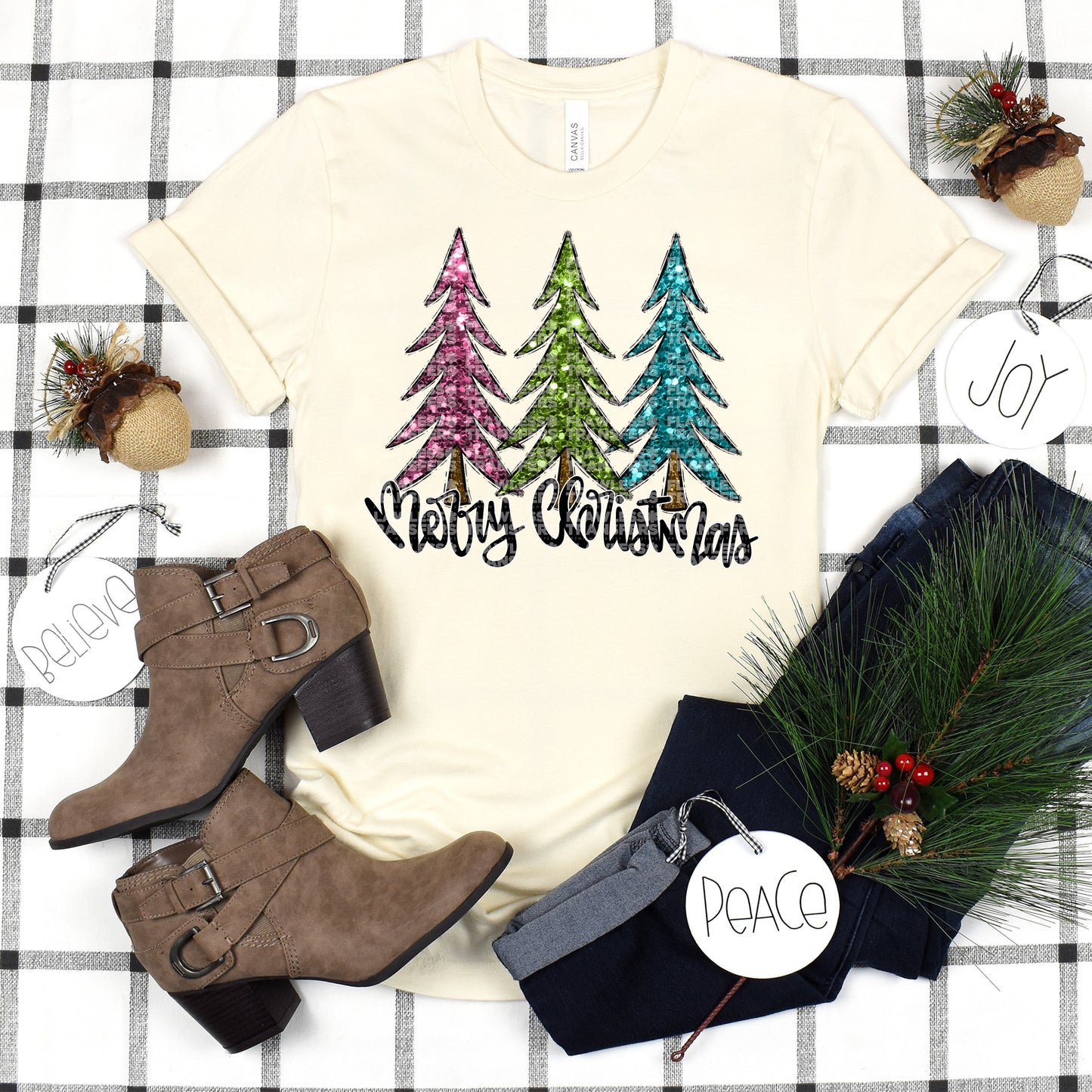 Merry Christmas Glitter Bling Trees #2905 DTF Transfer