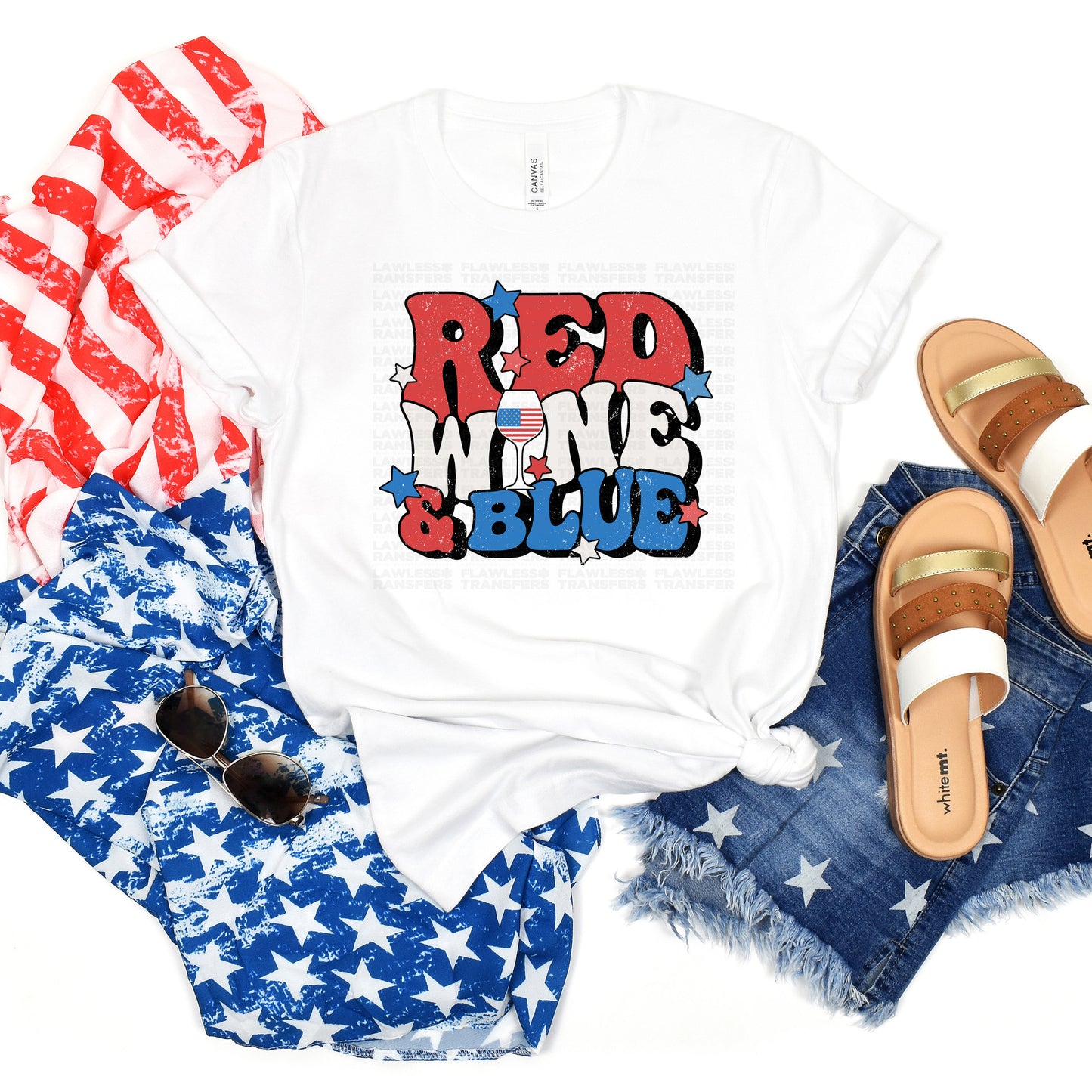 Red Wine And Blue - Wavy Letters DTF Transfer