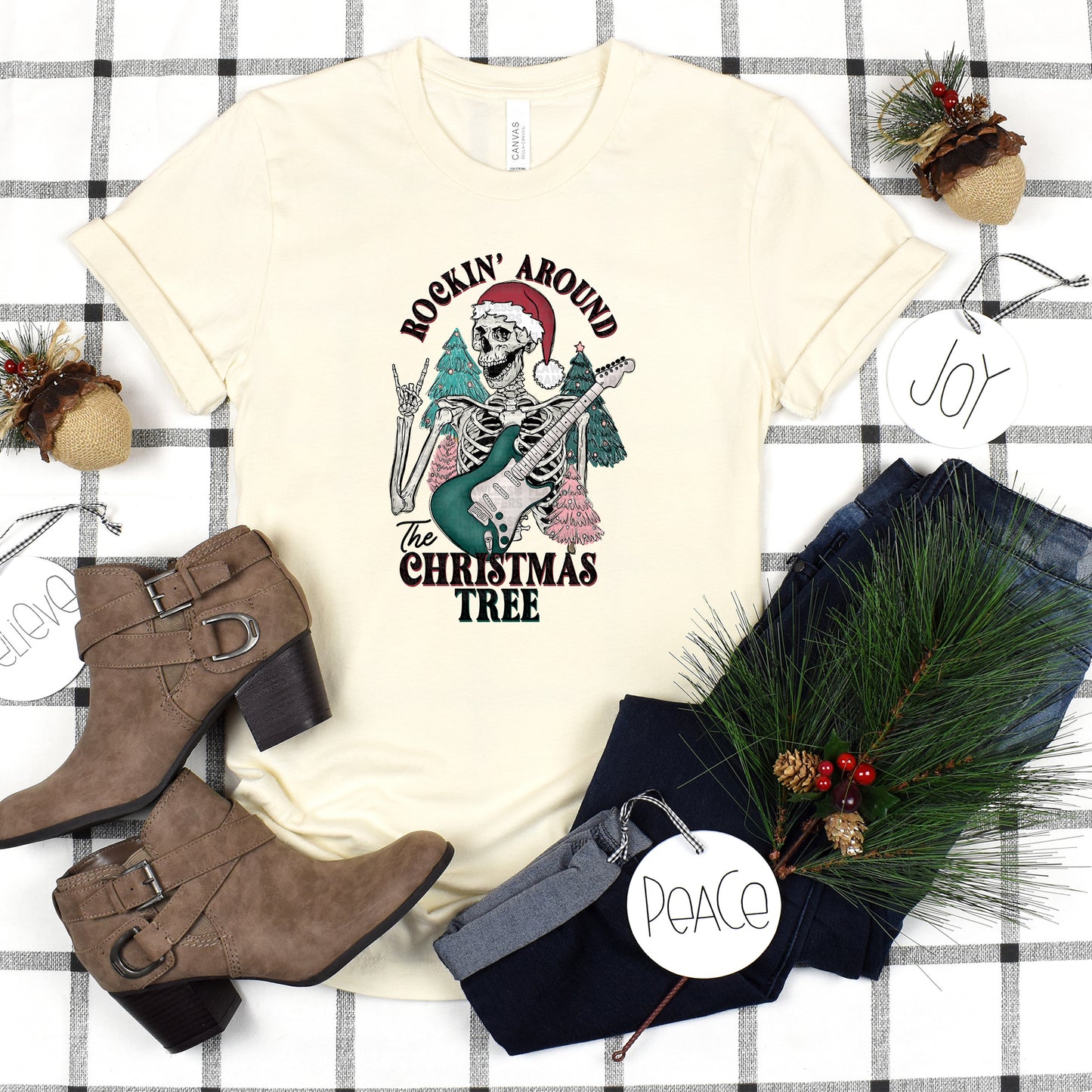 Skeleton Rocking Around The Christmas Tree DTF Transfer