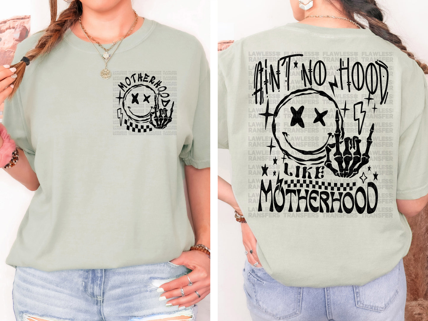 Ain't No Hood Like Motherhood DTF Transfer - Pocket and Back Print SET