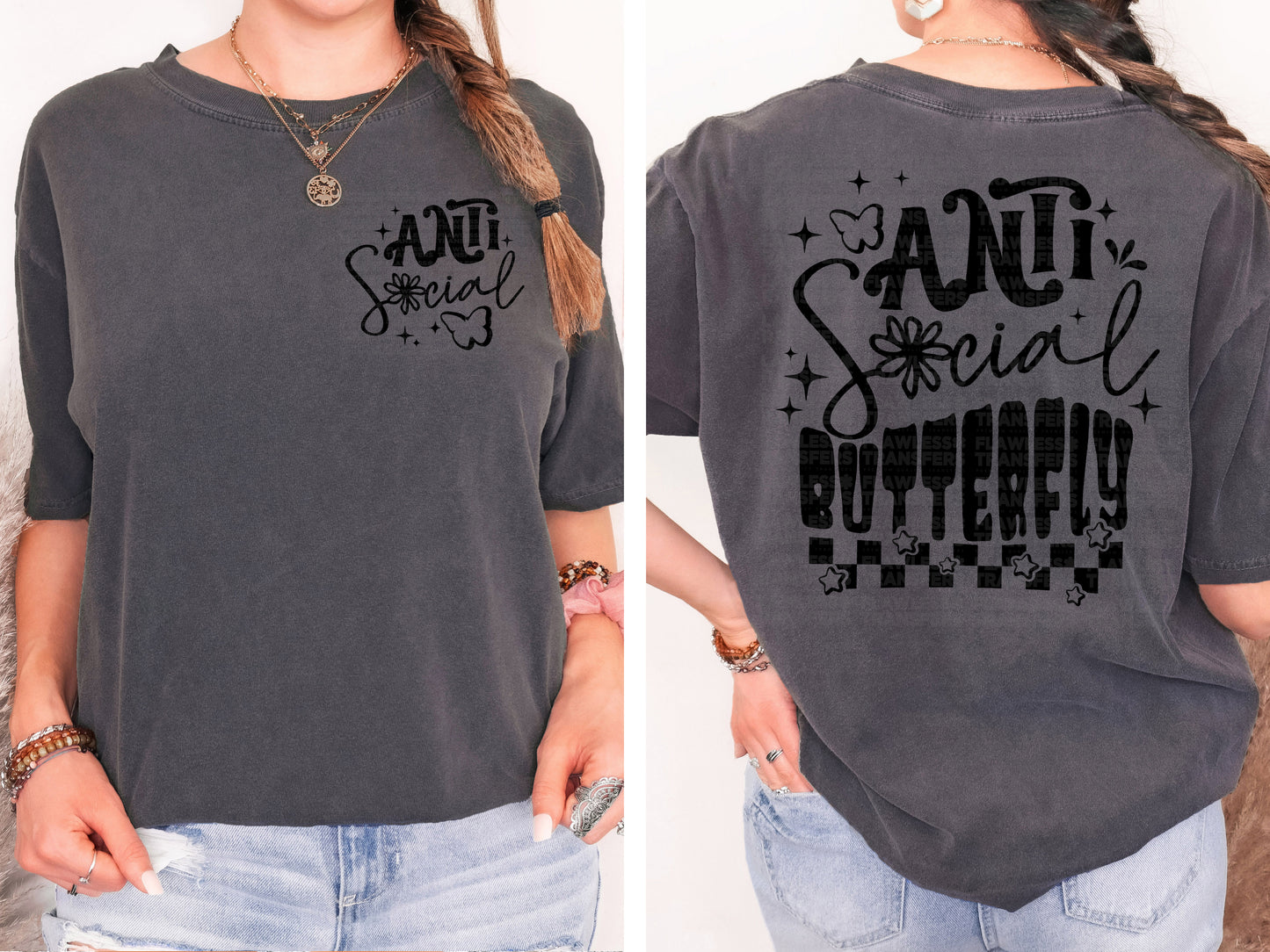 Anti Social Butterfly DTF Transfer - Pocket and Back Print SET