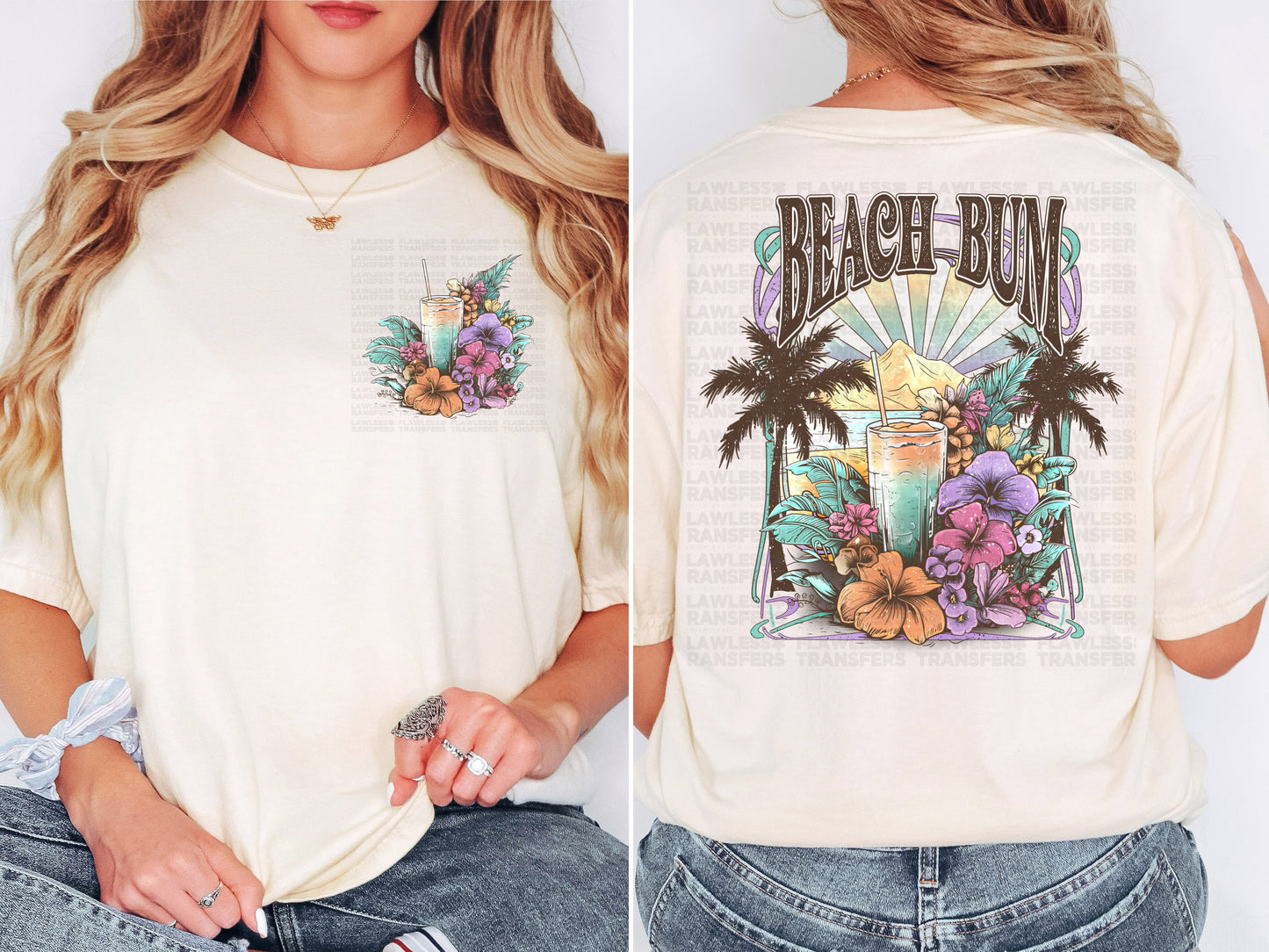 Beach Bum DTF Transfer - Pocket and Back Print SET
