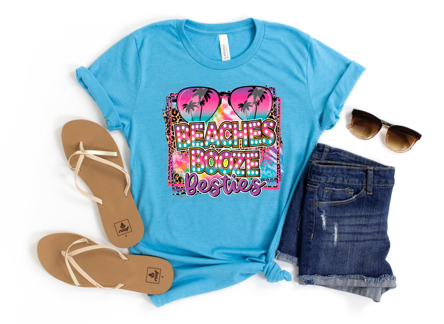 Beaches Booze Besties Tropical Beach Sunglasses DTF Transfer