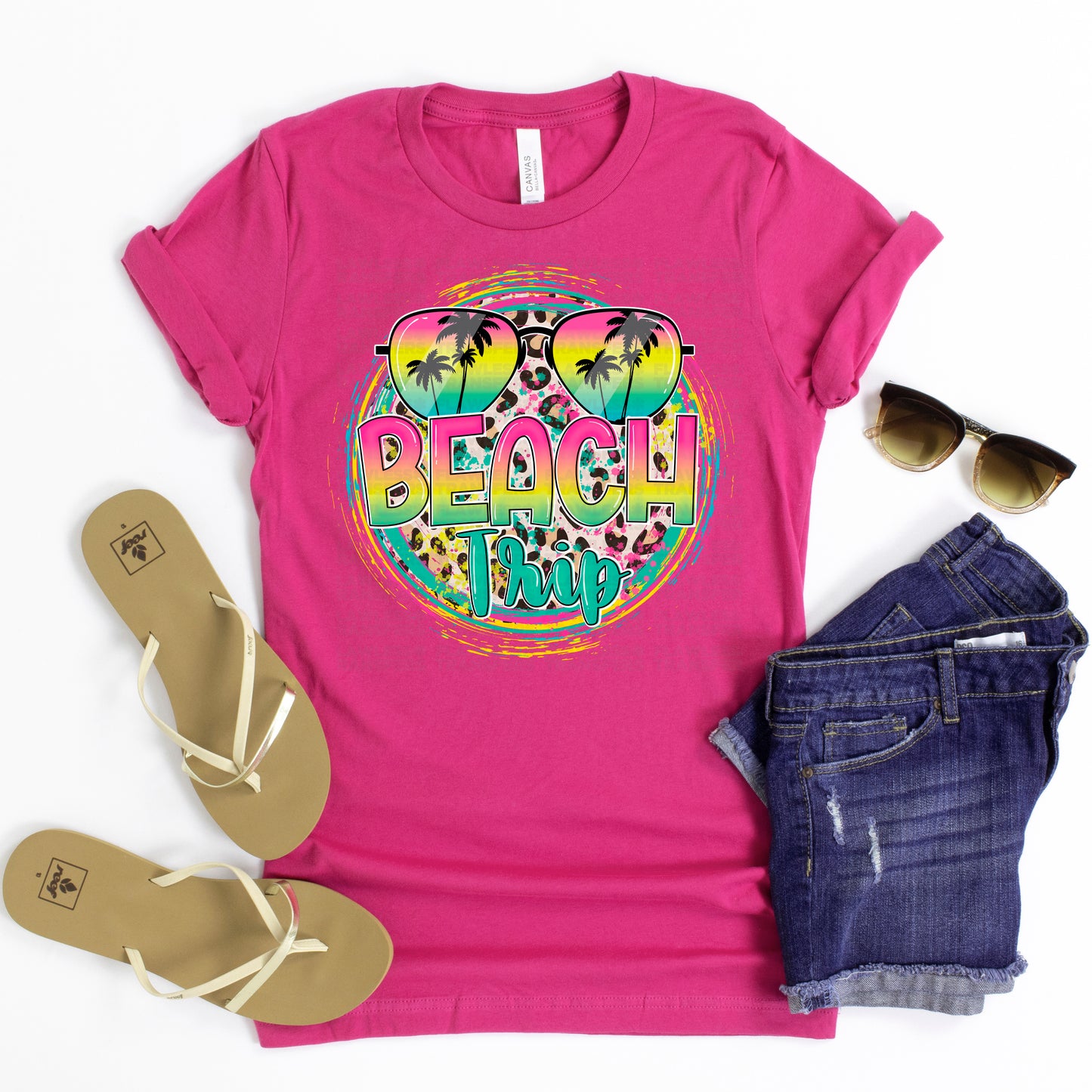 Beach Trip Round Tropical Beach Sunglasses DTF Transfer