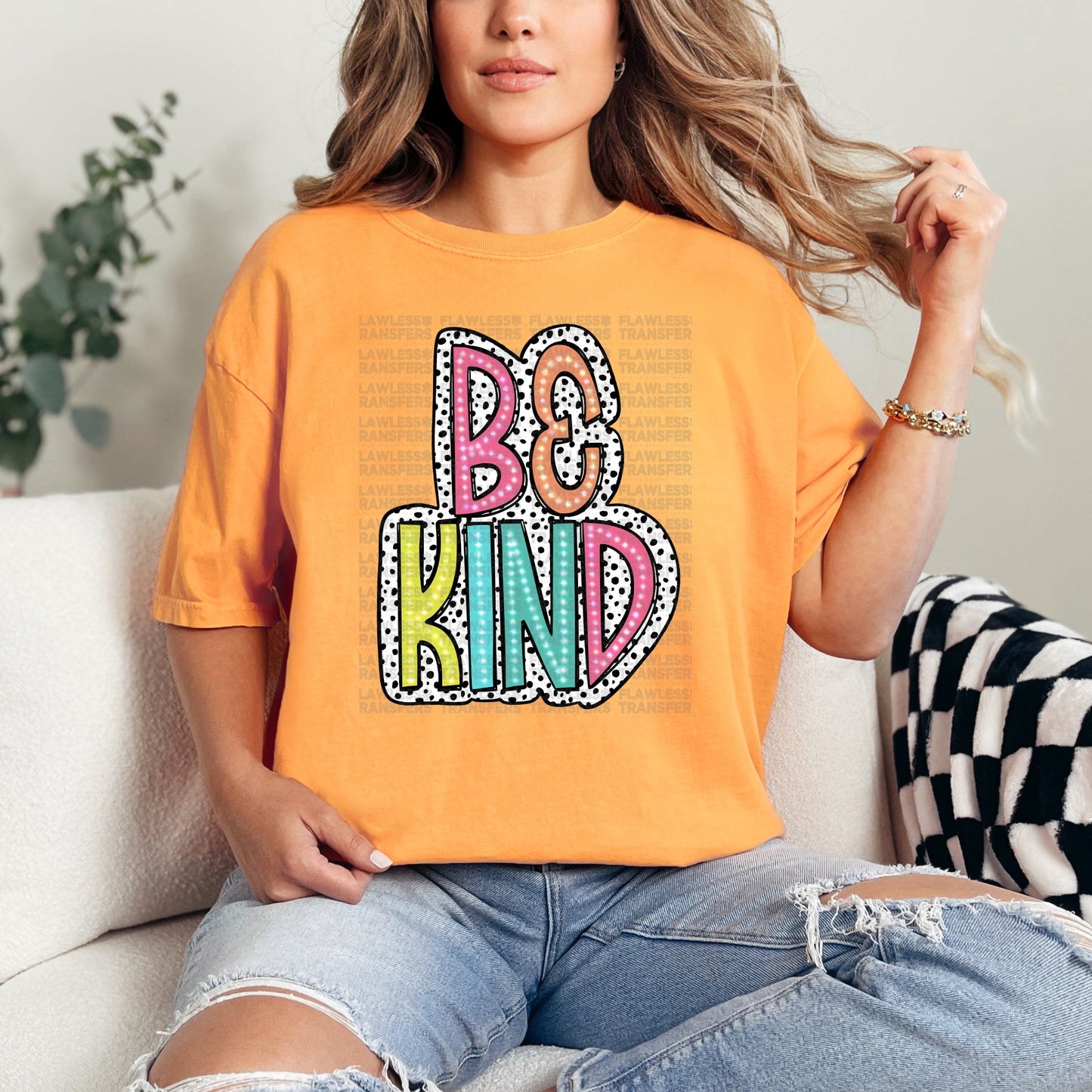 Be Kind Bright Color Doodle Dalmatian Dots DTF Transfer