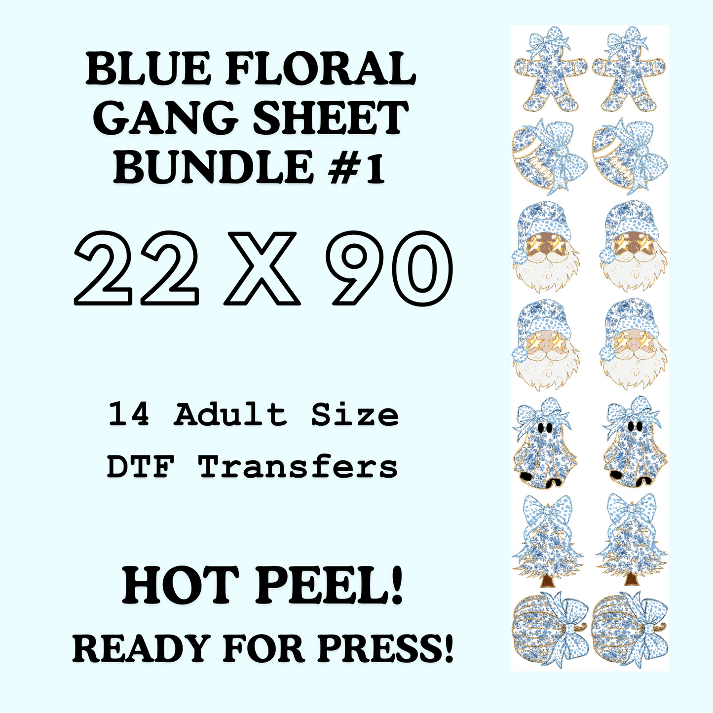 Blue Floral Coquette Bow Gang Sheet Bundle 1