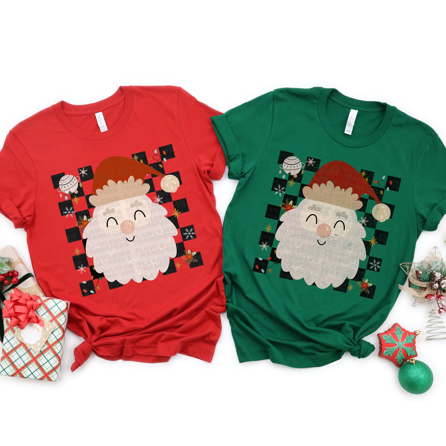 Boho Santa Checkered Background DTF Transfer