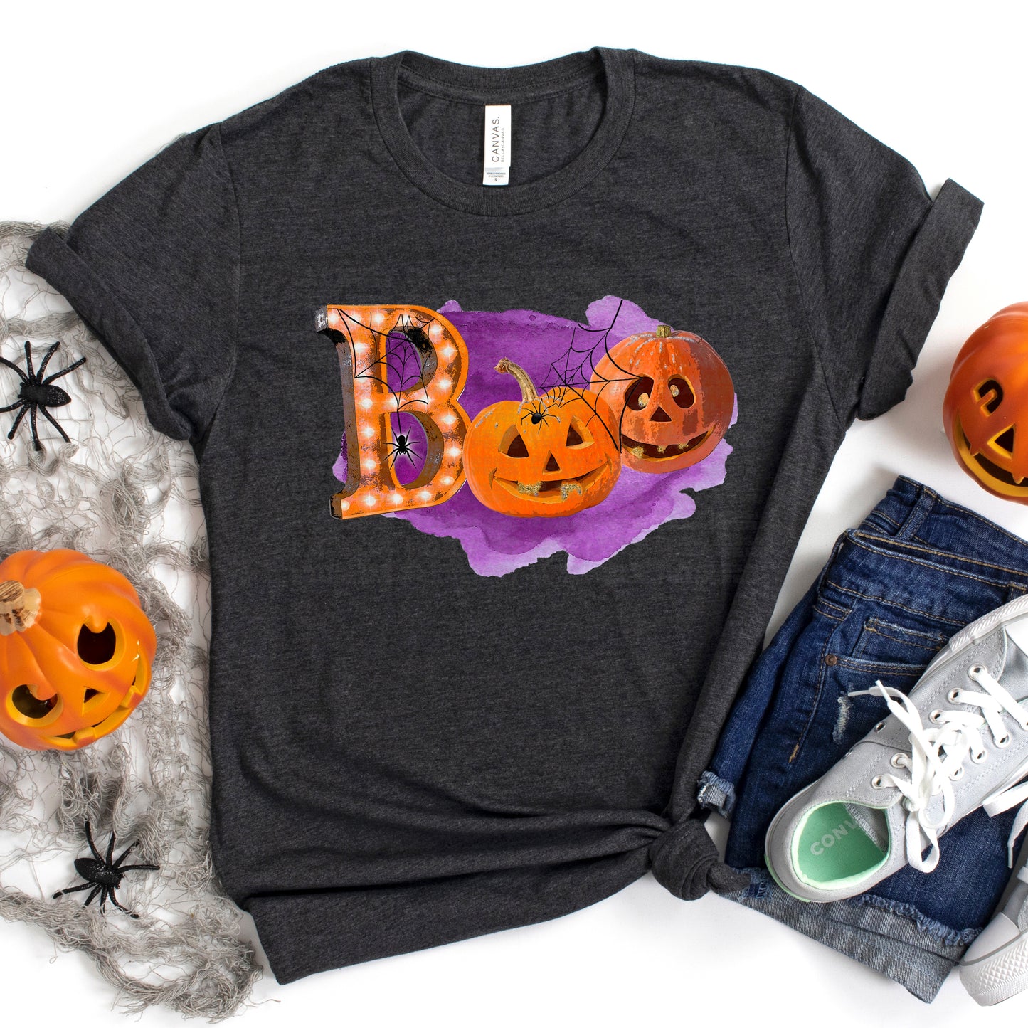 Boo Pumpkins - Purple Watercolor Background DTF Transfer