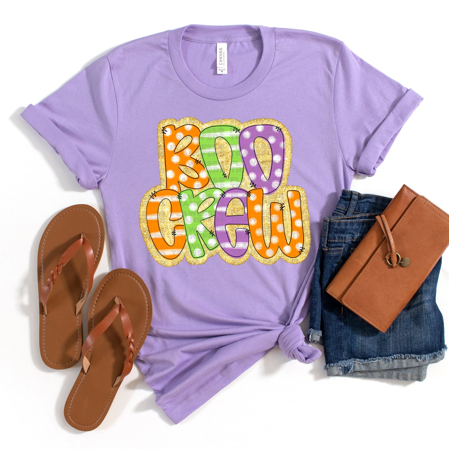 Boo Crew Polka Dots And Stripes Glitter Outline DTF Transfer