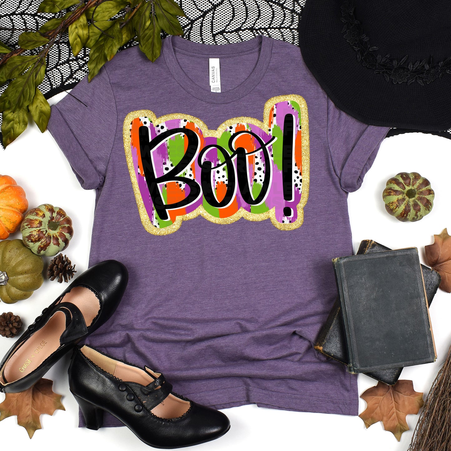 Boo Hand Lettered Dalmatian Dots Brushstrokes DTF Transfer