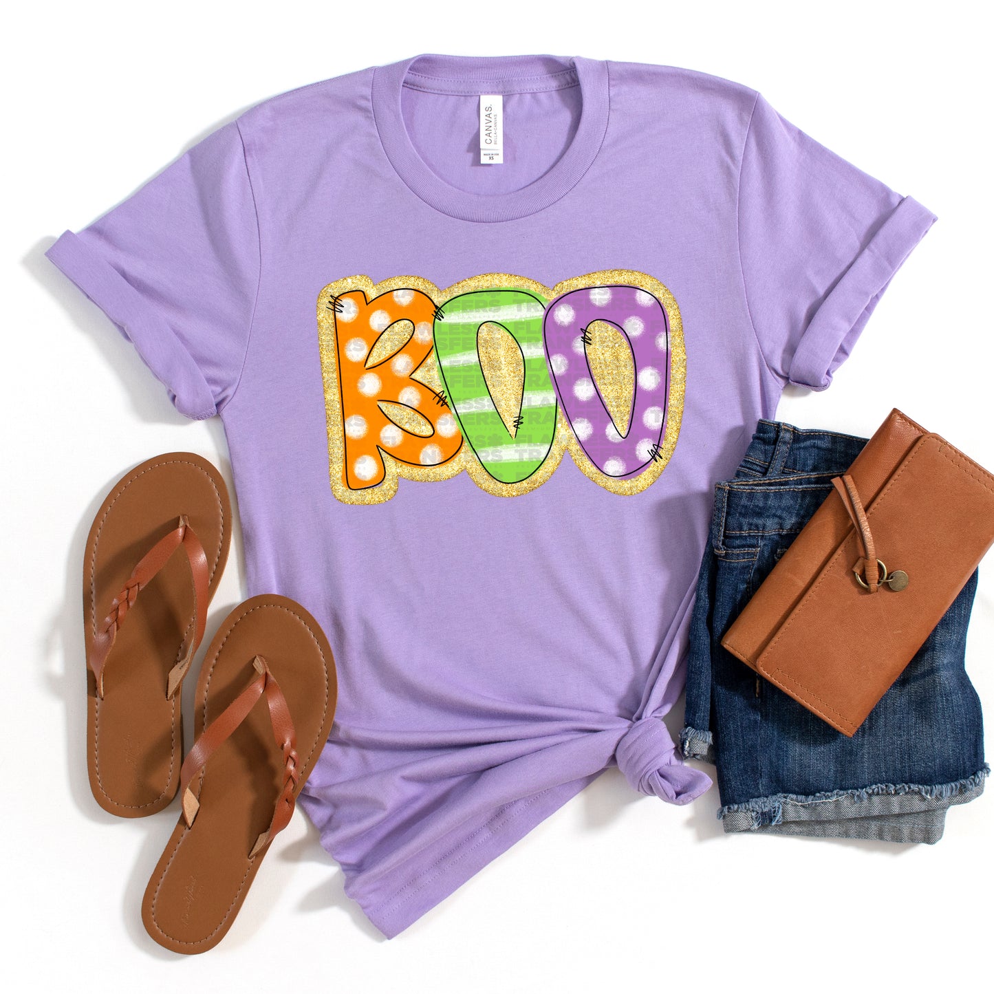 Boo Polka Dots And Stripes Glitter Outline DTF Transfer