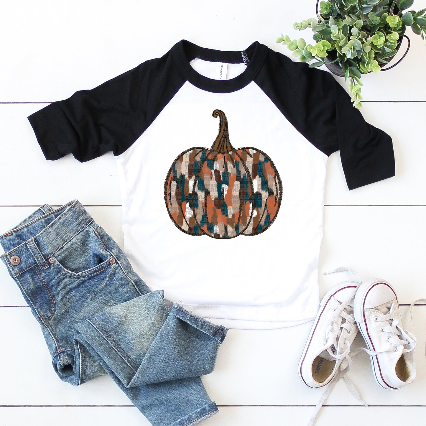 Boys Fall Pumpkin Brown And Black Brushstrokes DTF Transfer