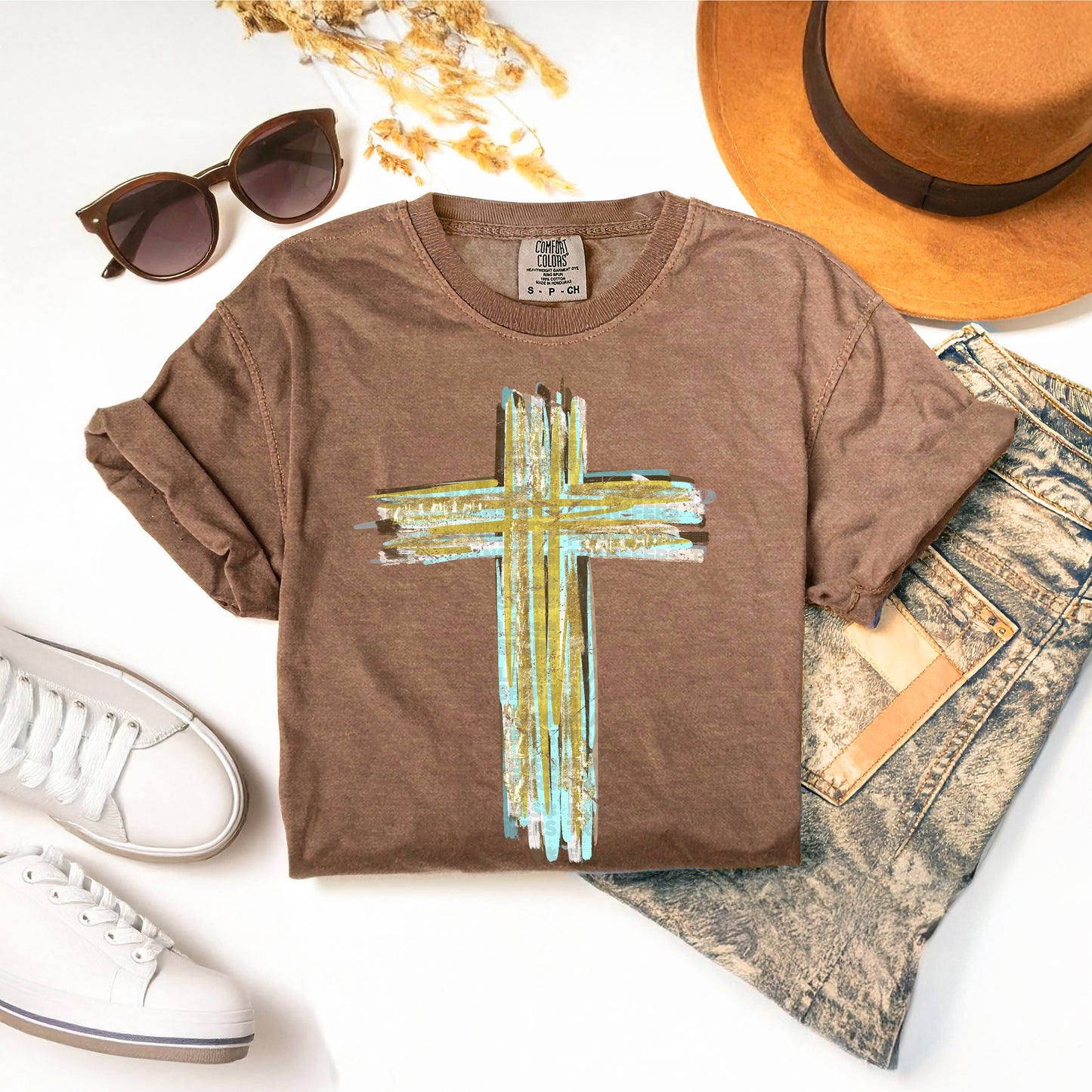 Brown And Gold Cross #2158 DTF Transfer