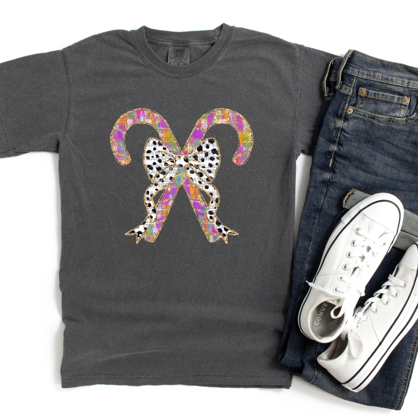 Candy Canes Colorful Coquette Bow - Design 1 DTF Transfer