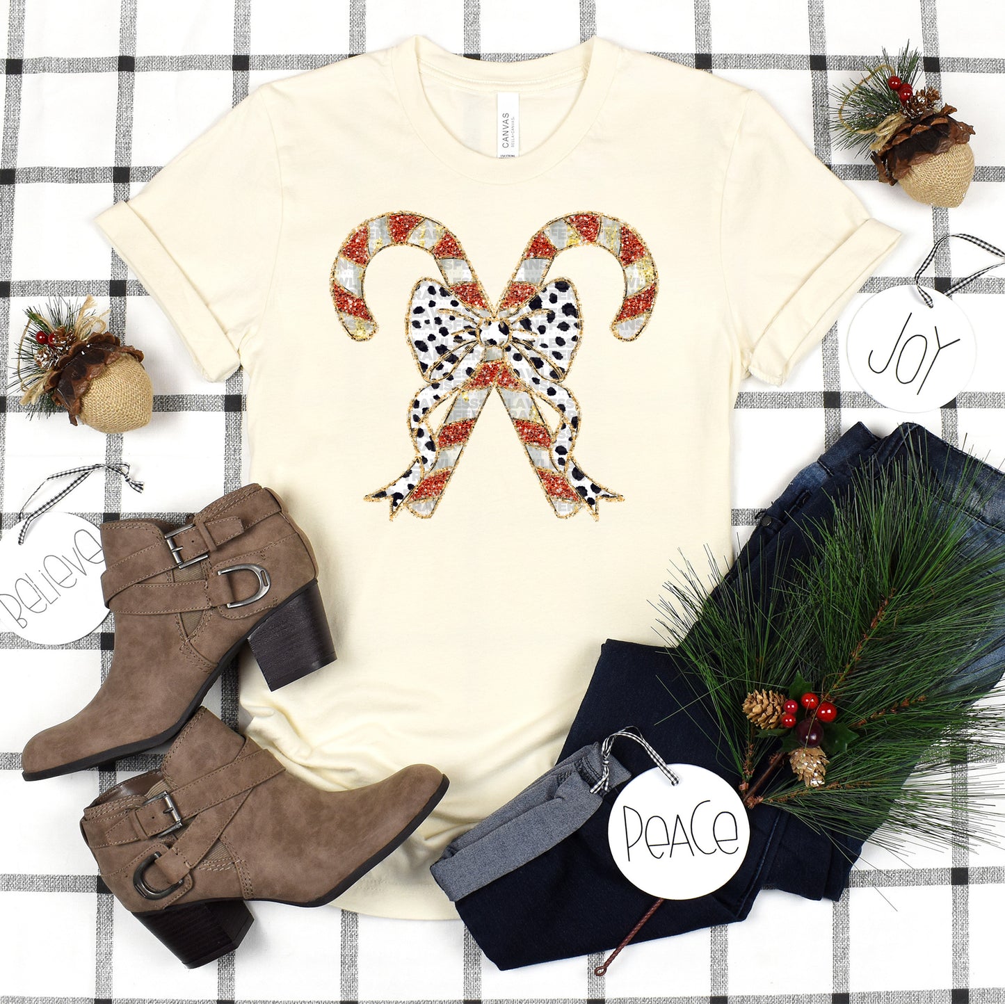 Candy Canes Colorful Coquette Bow - Design 2 DTF Transfer