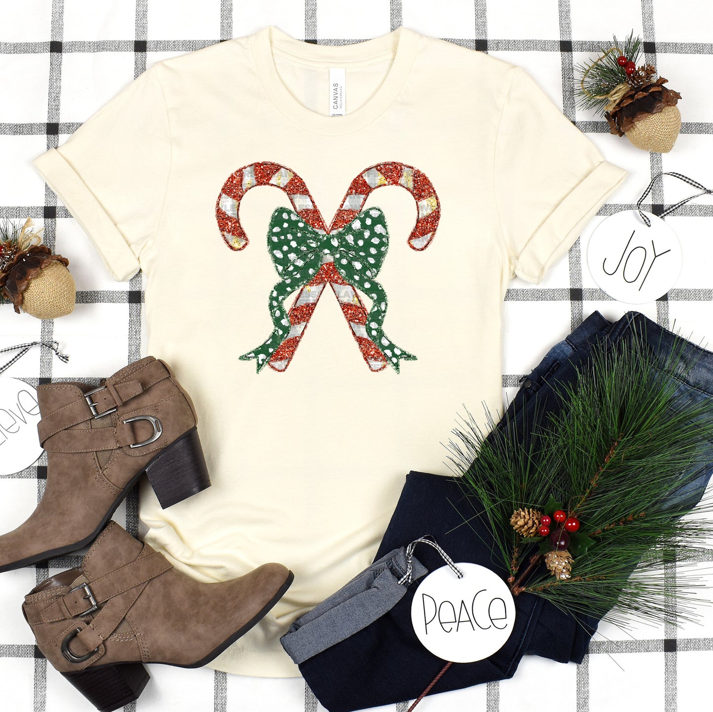 Candy Canes Colorful Coquette Bow - Design 3 DTF Transfer