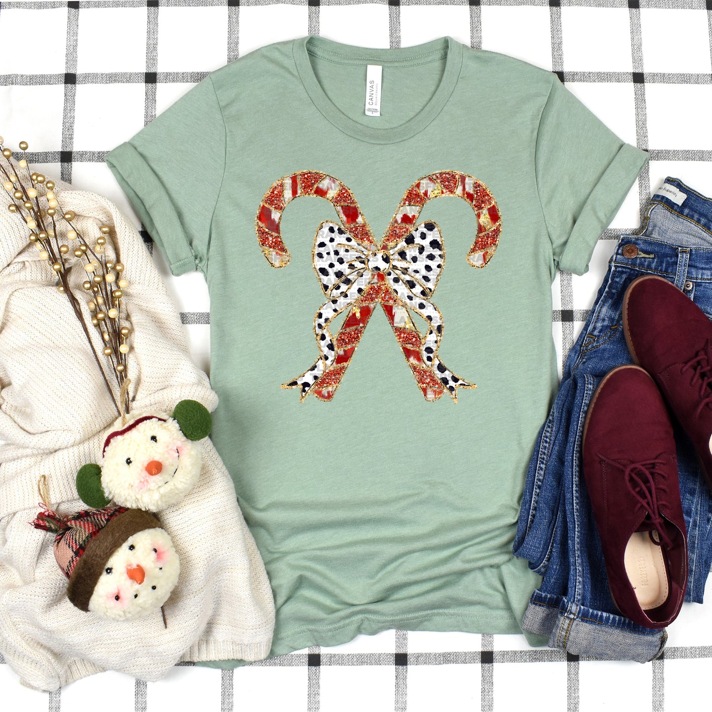 Candy Canes Colorful Coquette Bow - Design 4 DTF Transfer