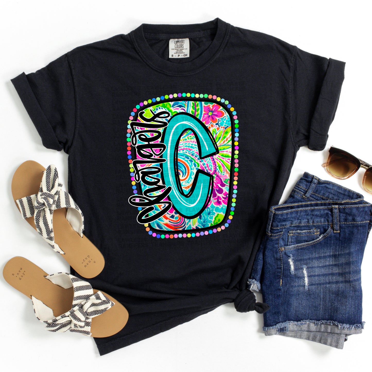 Chargers Scribble Letter Bright Paisley Floral DTF Transfer