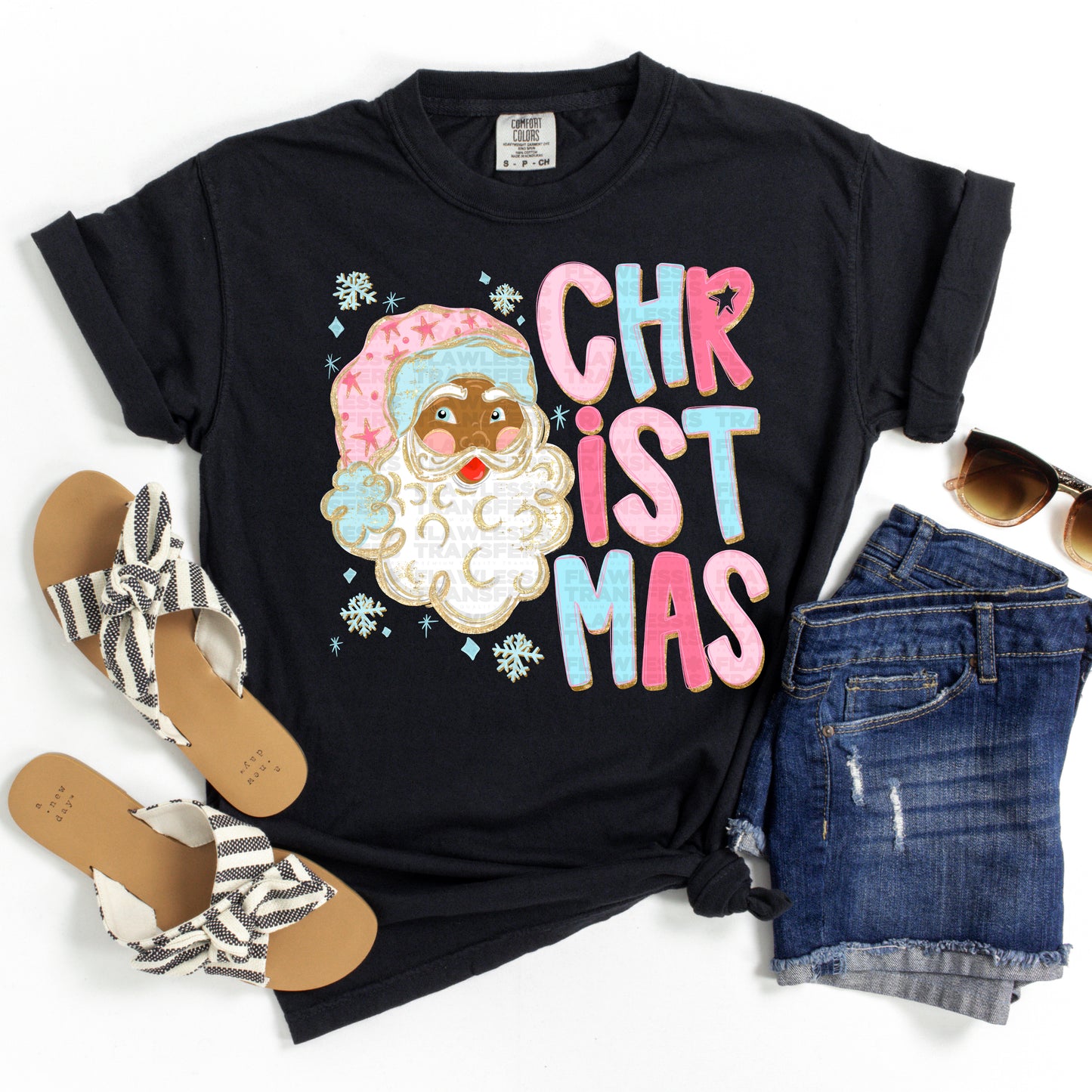 Christmas Doodle With Glitter Black Santa #2827 DTF Transfer