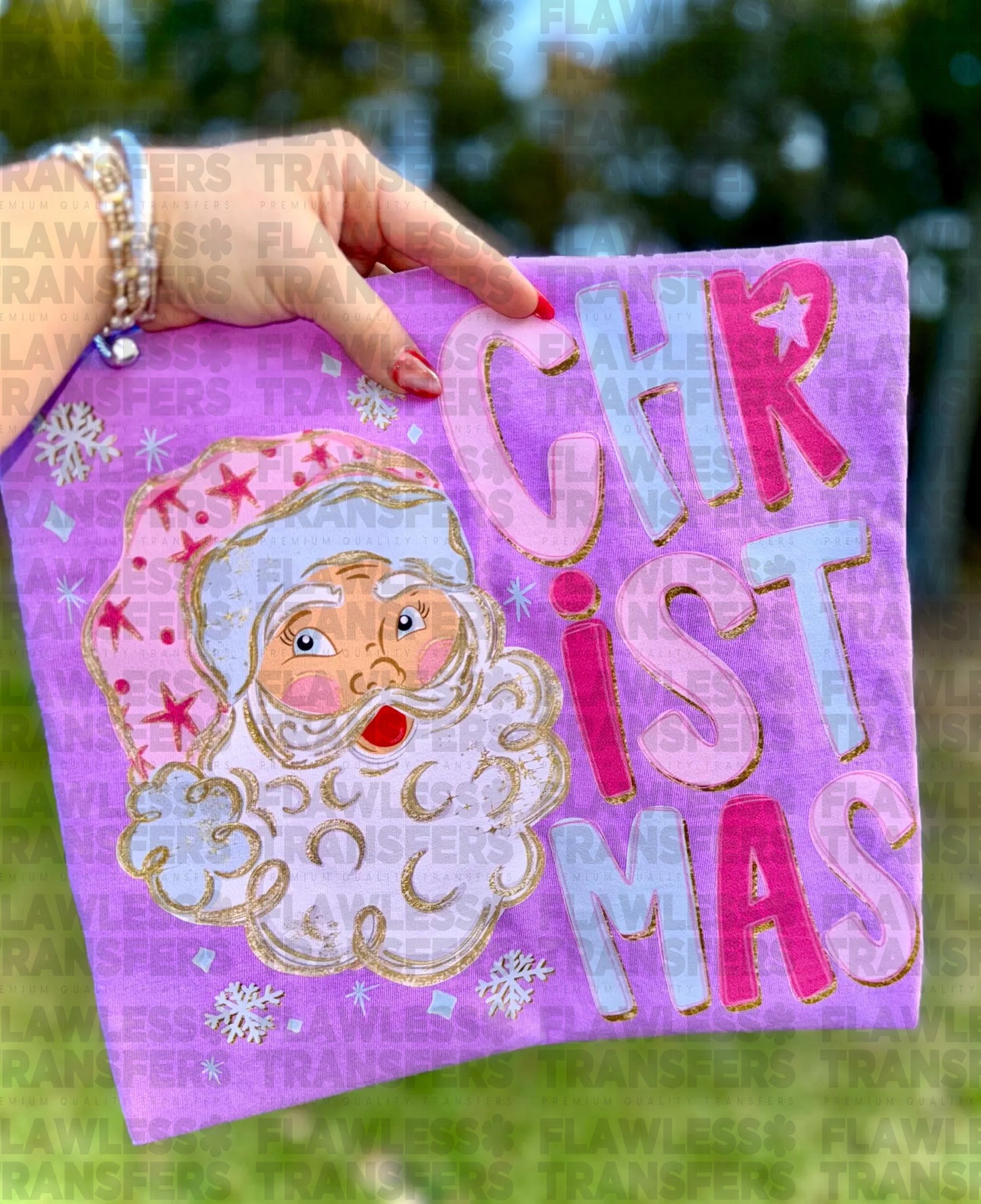 Christmas Doodle With Glitter White Santa #2828 DTF Transfer