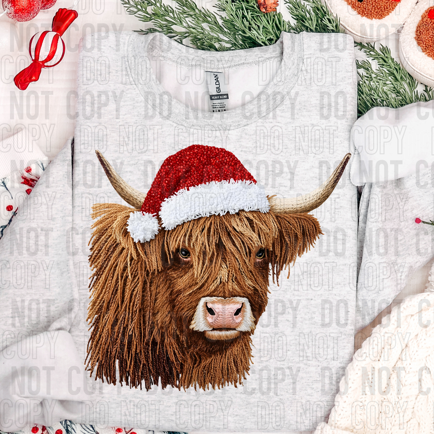 Christmas Highland Cow Faux Yarn #2587 DTF Transfer