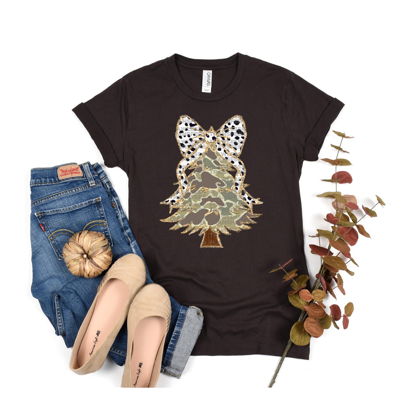 Christmas Tree Camo Coquette Bow DTF Transfer