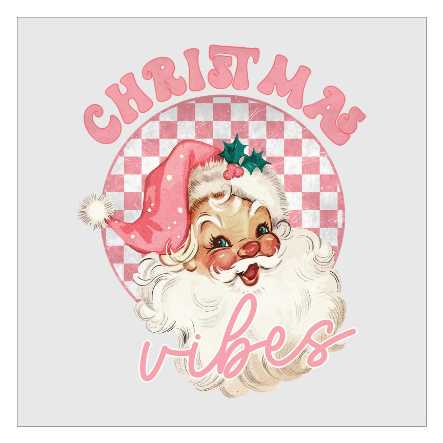 Christmas Vibes Vintage Santa - Pink DTF Transfer