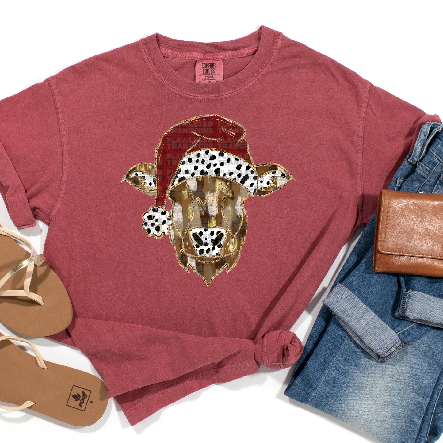 Cow Christmas Hat Brushstrokes - Design 1 DTF Transfer