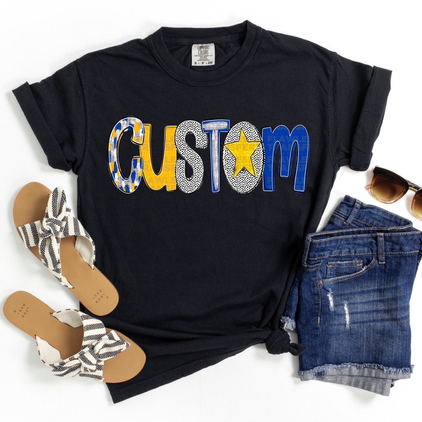 Custom Personalized Blue and Gold Foil Alpha Pack DTF Transfer