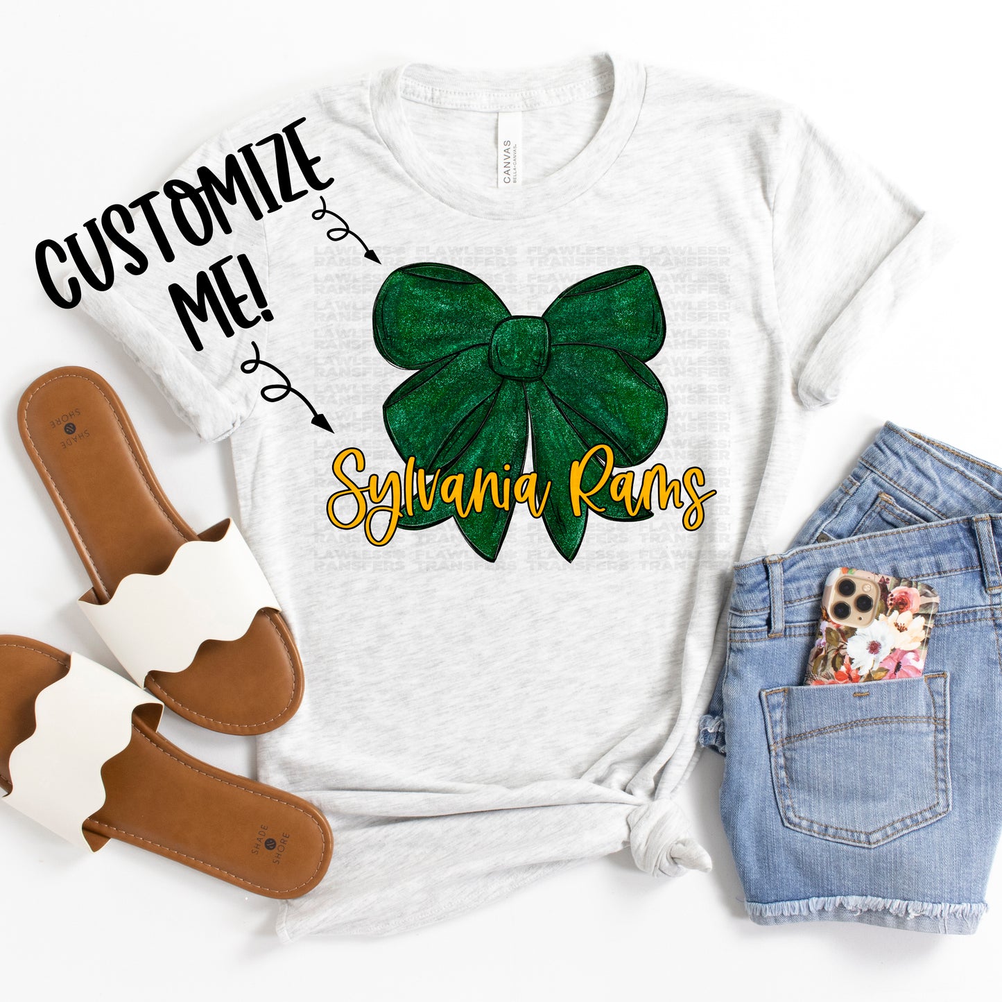 Custom Faux Glitter Bow Mascot Team DTF Transfer