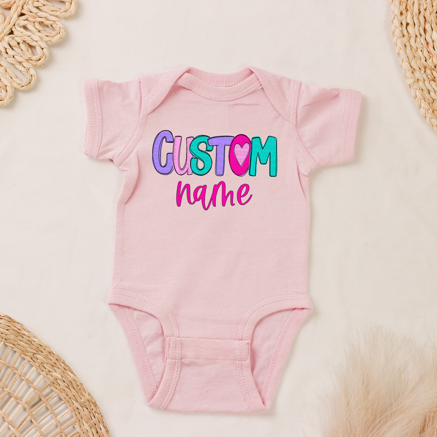 Custom Personalized Hearts With Hot Pink Cursive Middle Name Girl Alpha Pack DTF Transfer