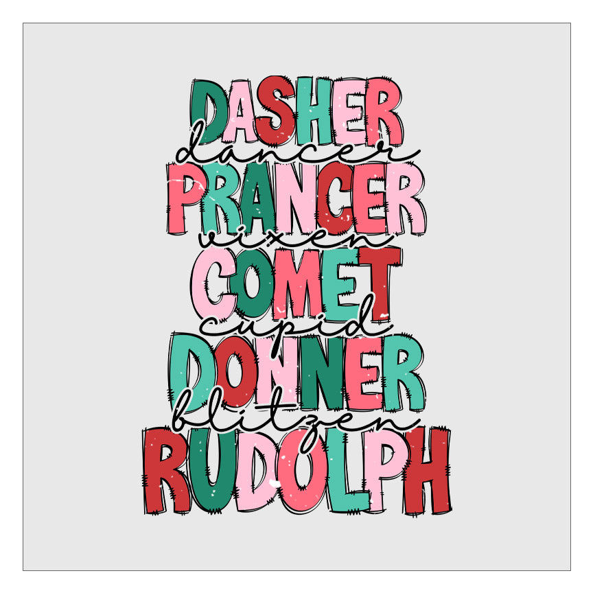 Dasher Dancer Reindeer Names - Retro DTF Transfer