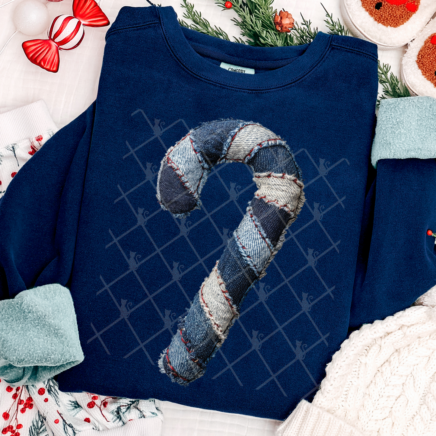 Denim Candy Cane Patchwork #2638 DTF Transfer