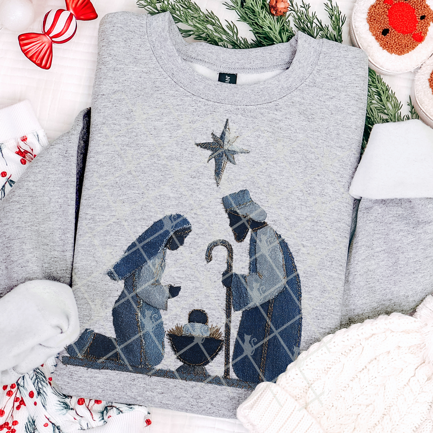 Denim Nativity Patchwork #2646 DTF Transfer
