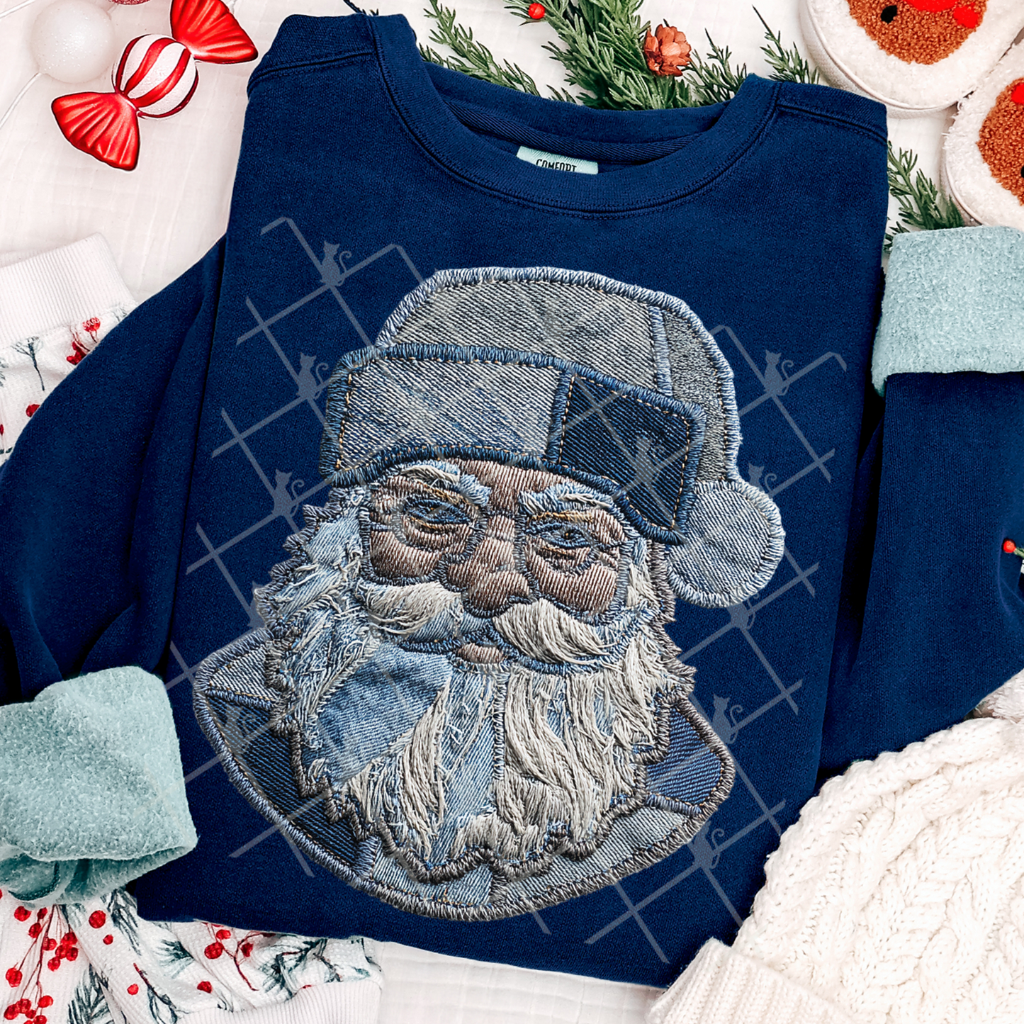 Denim Santa Patchwork #2652 DTF Transfer