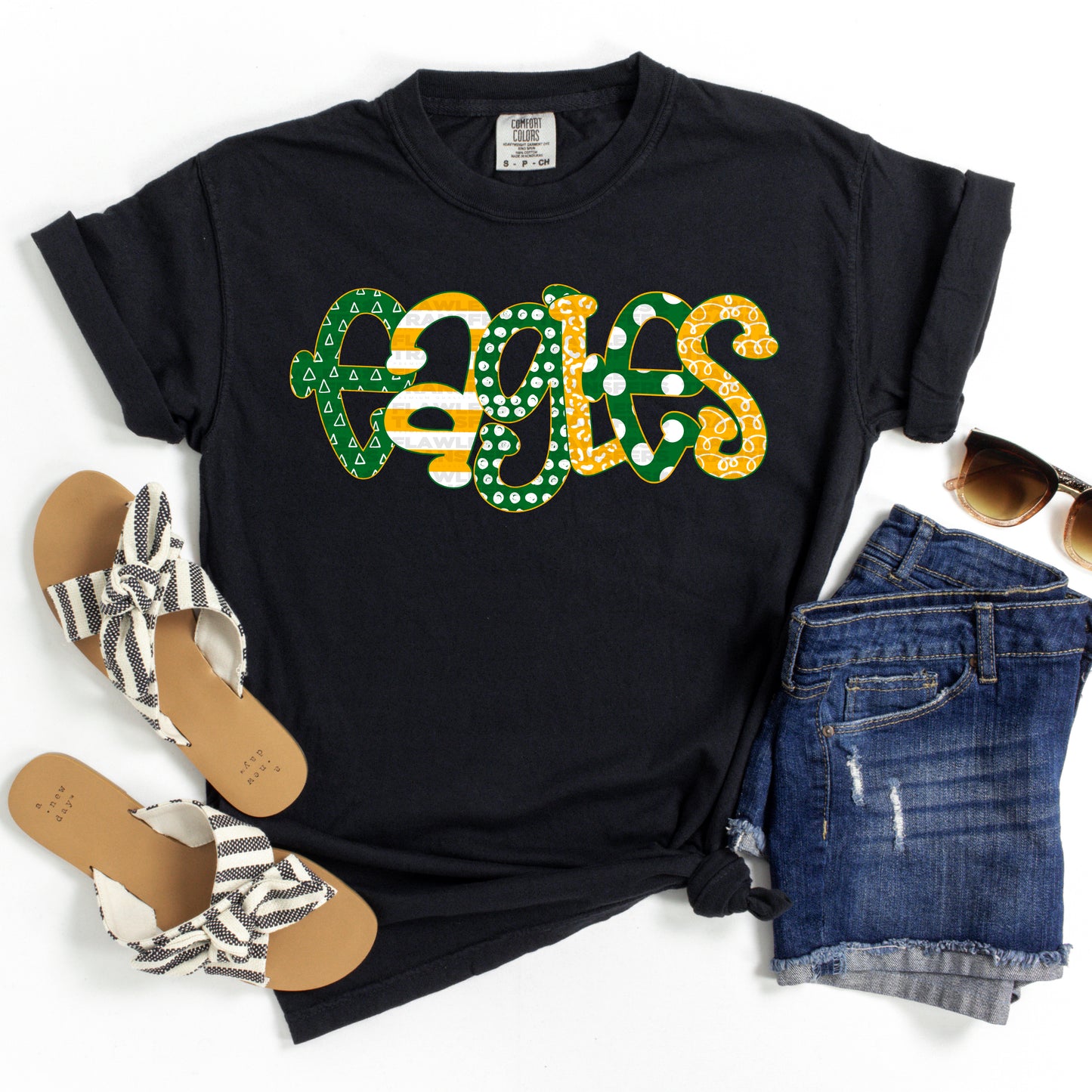 Eagles Doodle - Yellow Gold, White and Green Letters DTF Transfer