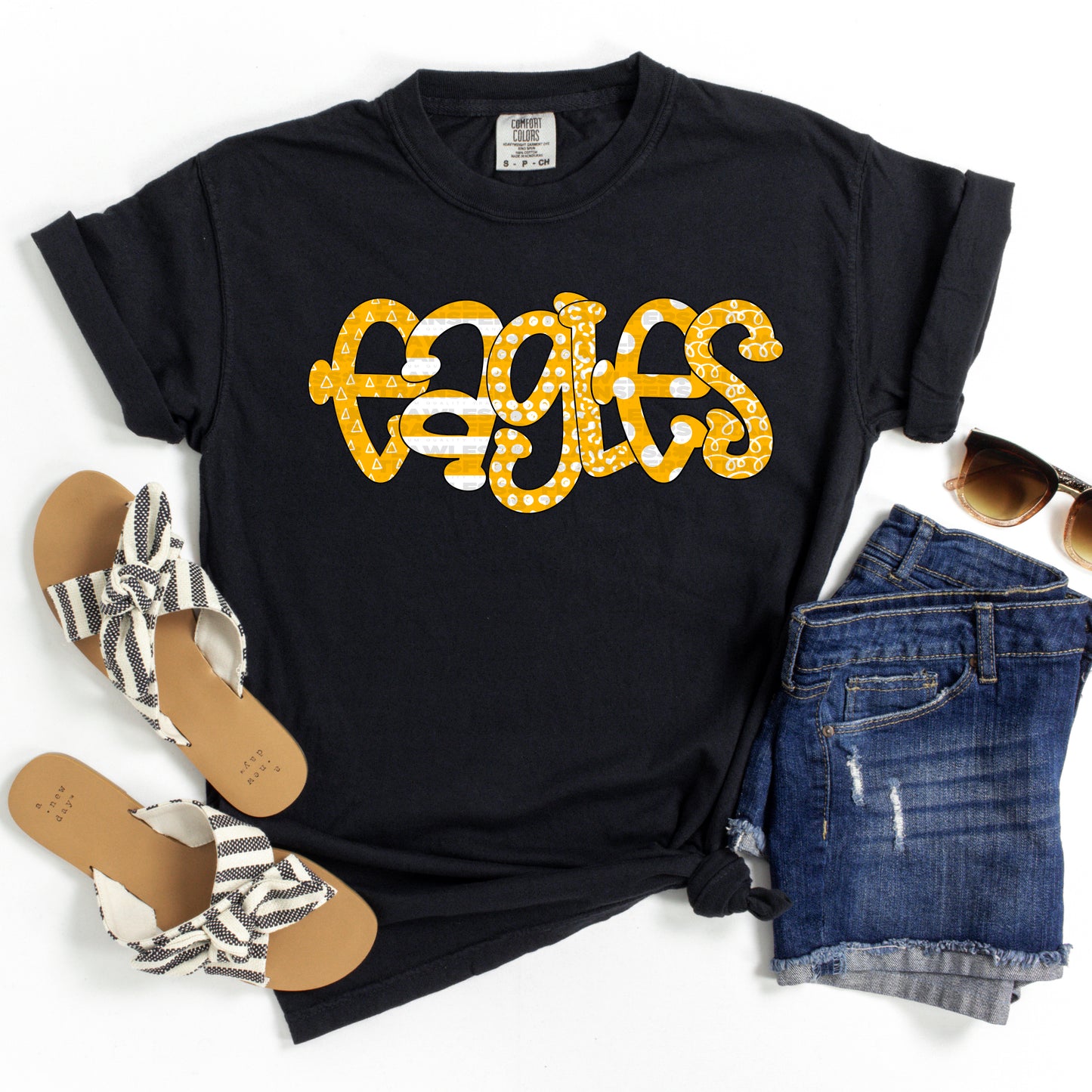 Eagles Doodle Letters - Yellow Gold And White DTF Transfer