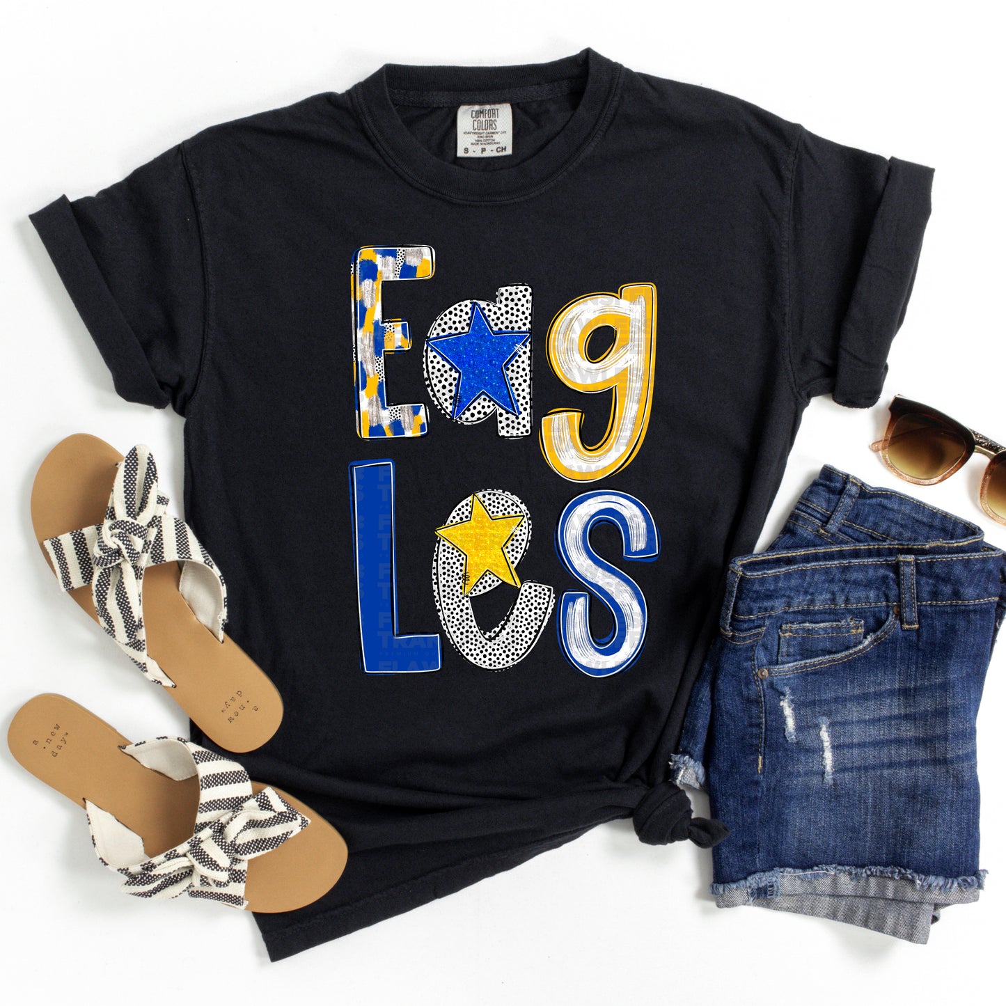 Eagles Stacked - Blue and Gold Foil Poppy Alpha DTF Transfer