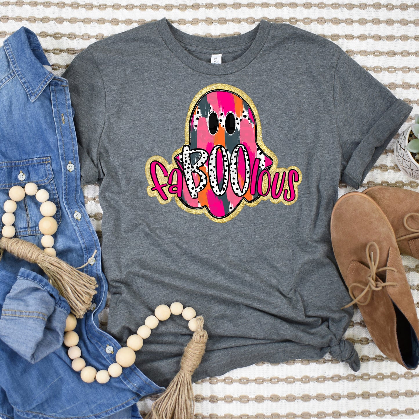 FaBOOlous Ghost Dalmatian Dots Brushstrokes Glitter Outline DTF Transfer