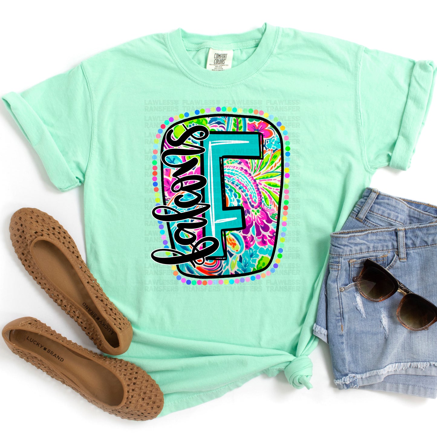 Falcons Scribble Letter Bright Paisley Floral DTF Transfer